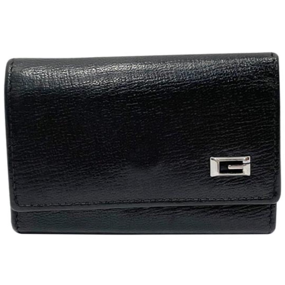 Gucci black textured leather g logo key wallet